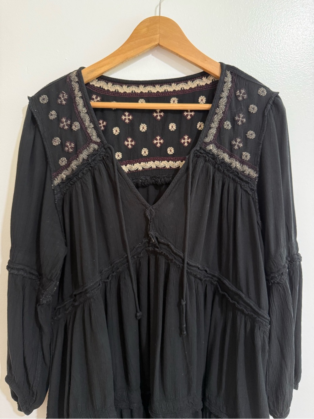 American Eagle Black Embroidered Boho Babydoll Mini Dress XL - Picture 7 of 13